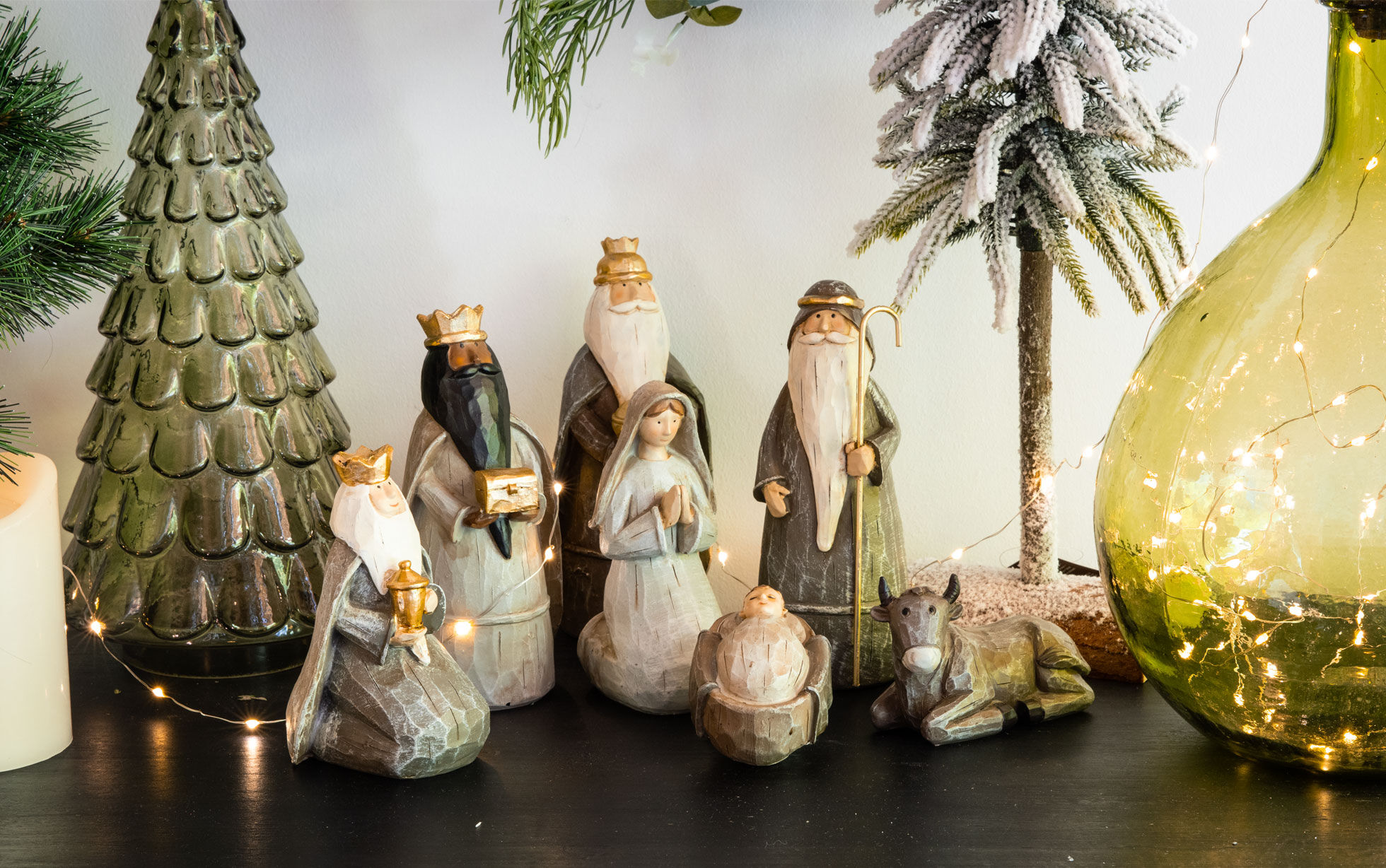 crèche de noël moderne tons verts