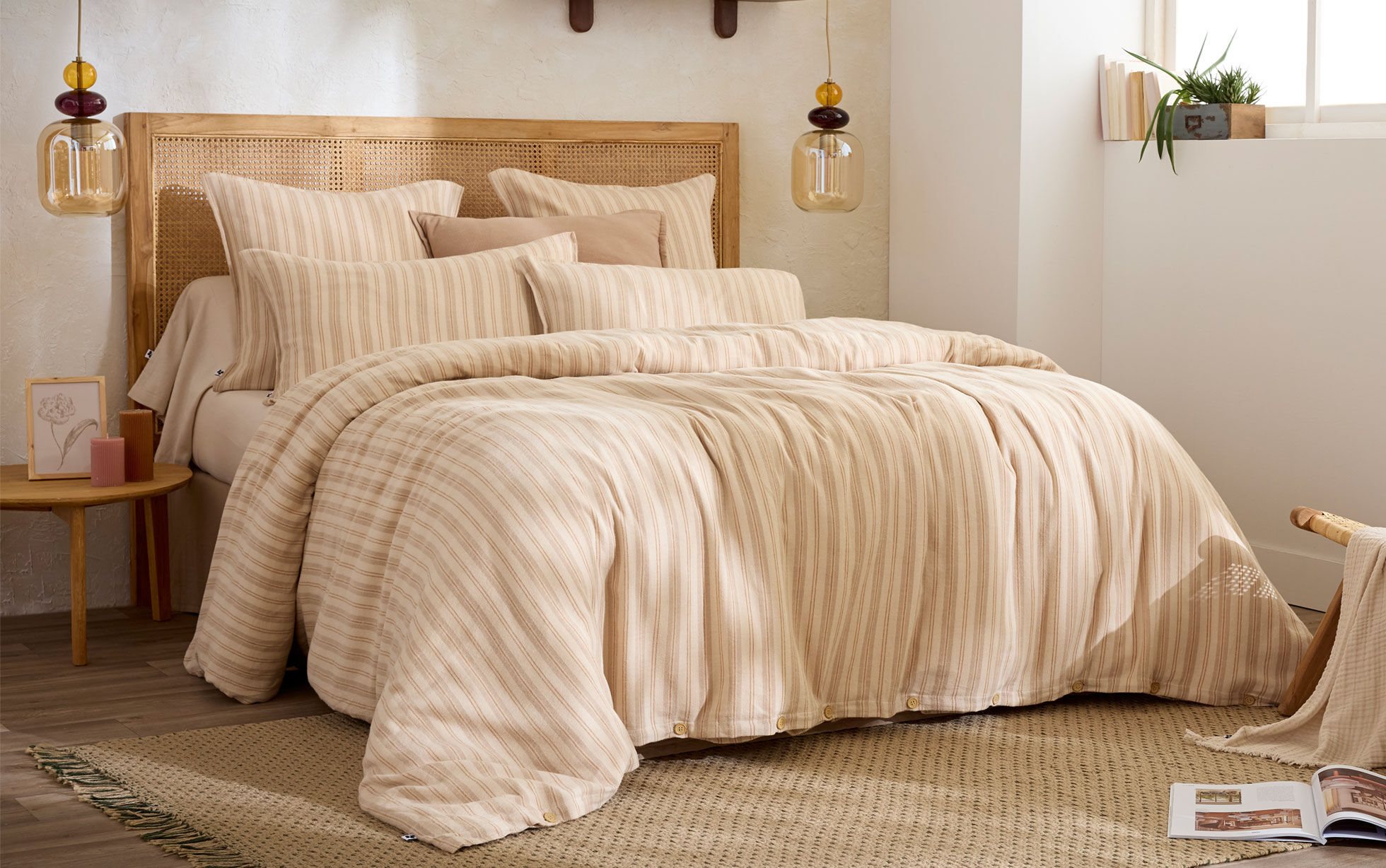 housse de couette à rayures beige