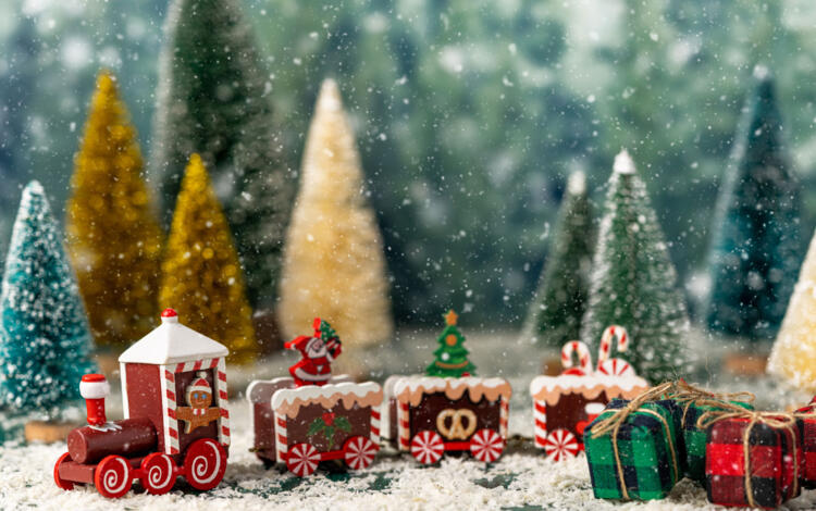 Village de Noël lumineux maison et petit train