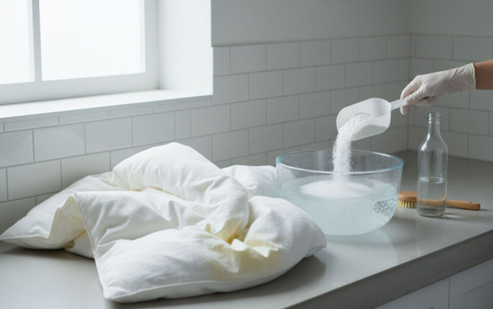 nettoyage housse de couette blanche jaunie