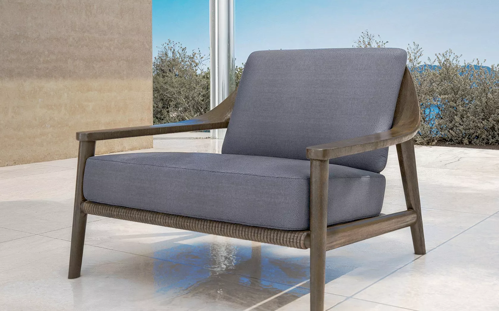Fauteuil salon de jardin bois teck Cap Ferrat - Gris