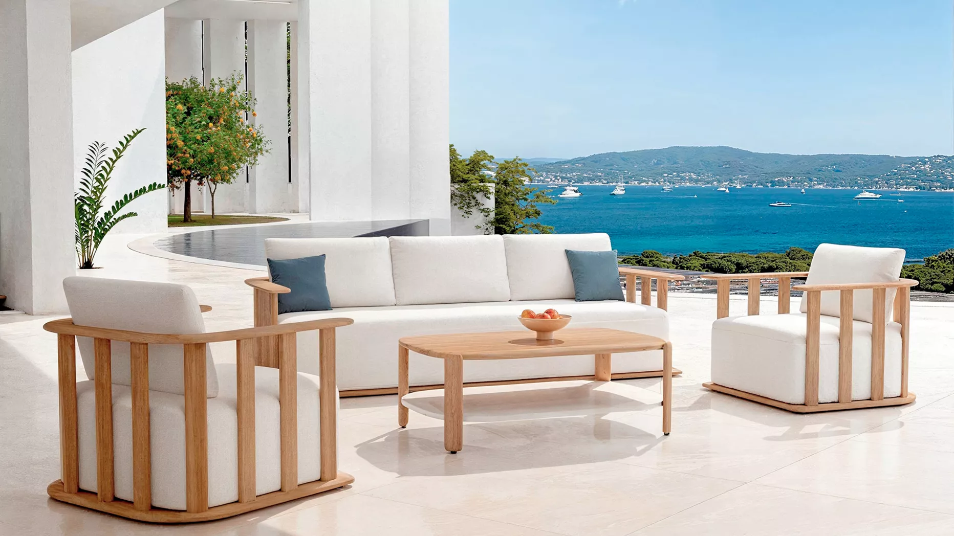 Loungeset teak hout 5 zitplaatsen Java - Ecru