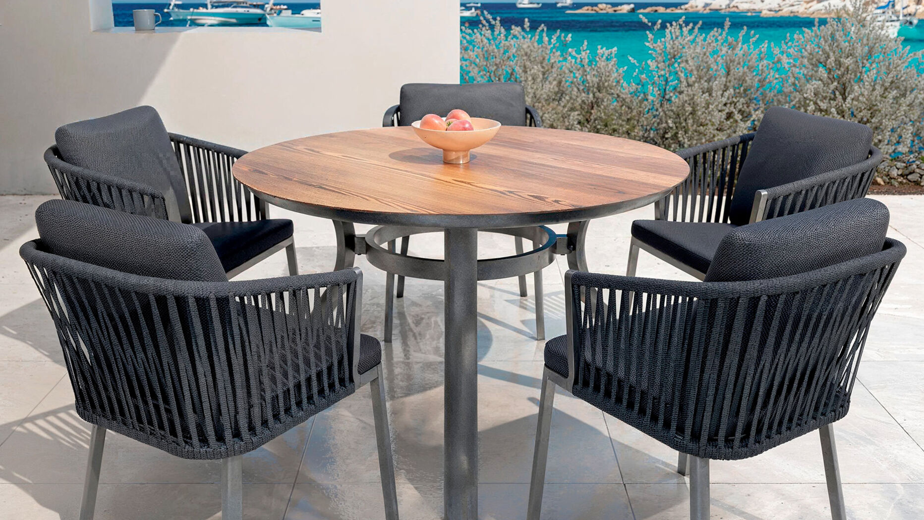 Tavolo da giardino rotondo alluminio 6 posti (D120 cm) Amalfi - Grigio antracite