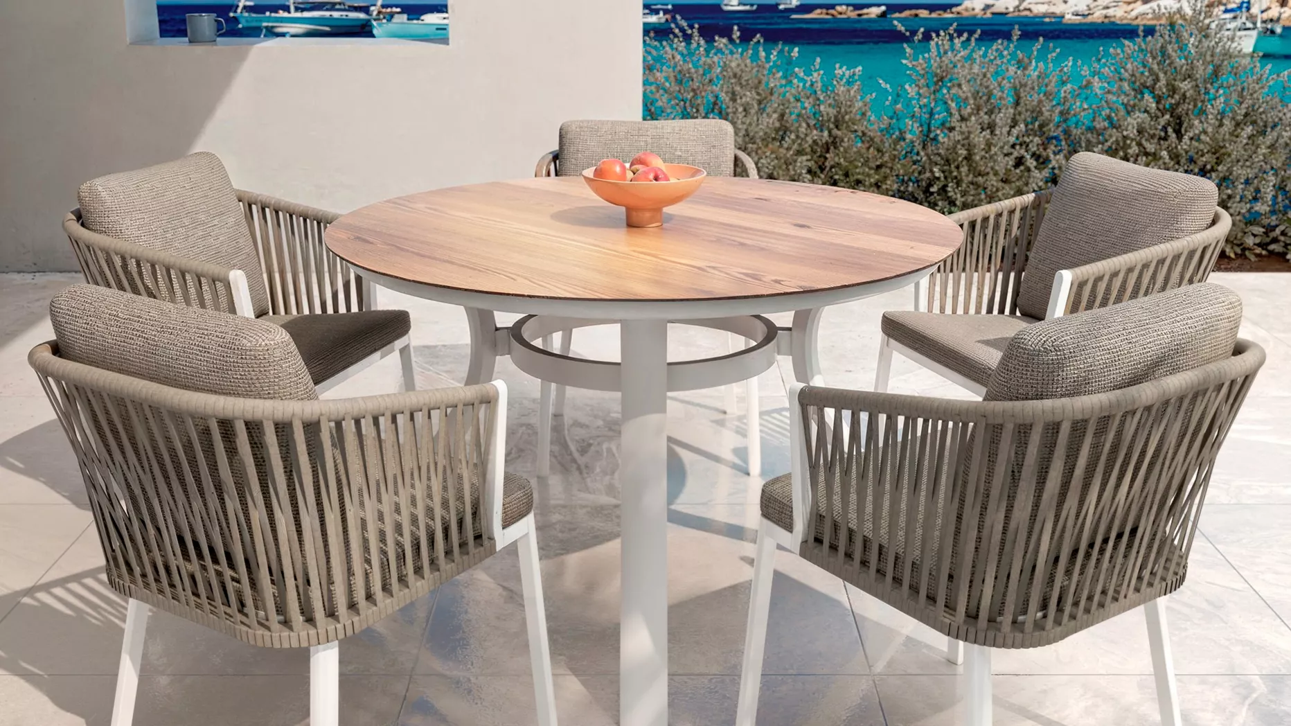 Mesa de jardín redonda en aluminio  6 lugares (D120 cm) Amalfi - Blanco