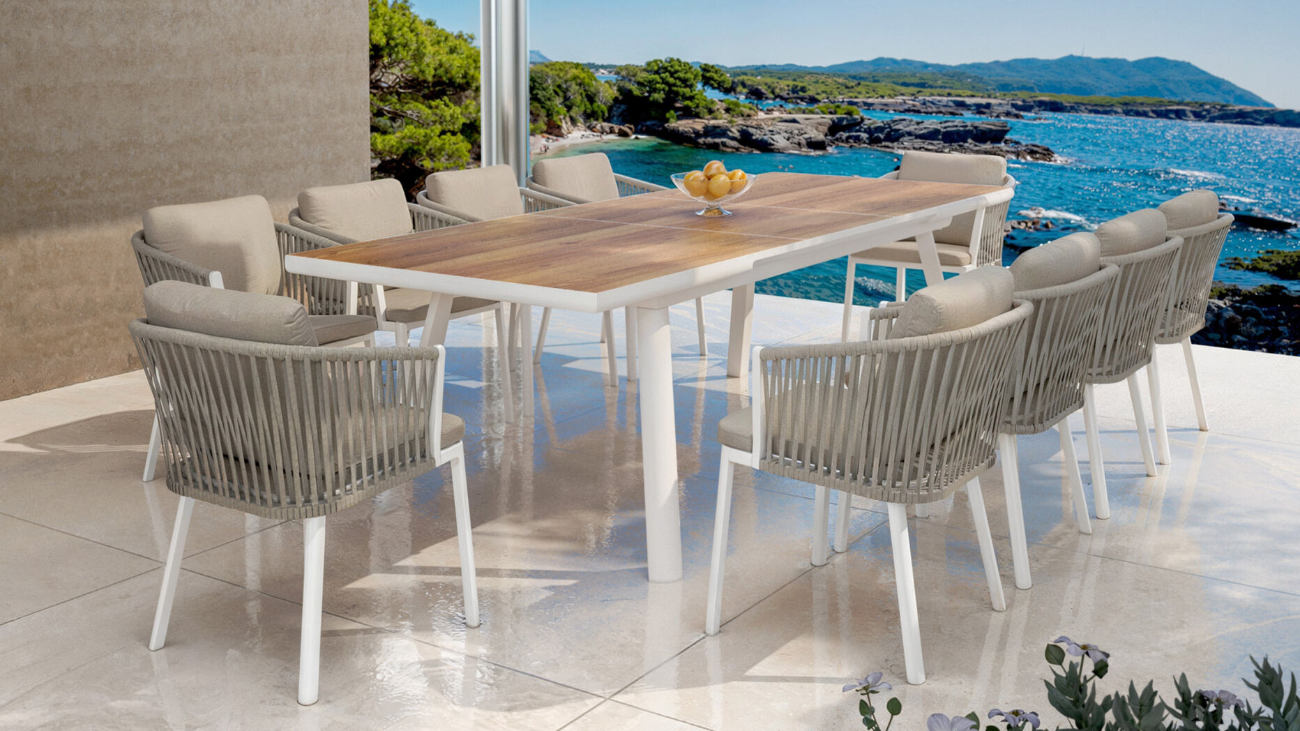 Tuintafel uitschuifbaar aluminium 10 zitplaatsen (260 x 96 cm) Amalfi - Wit