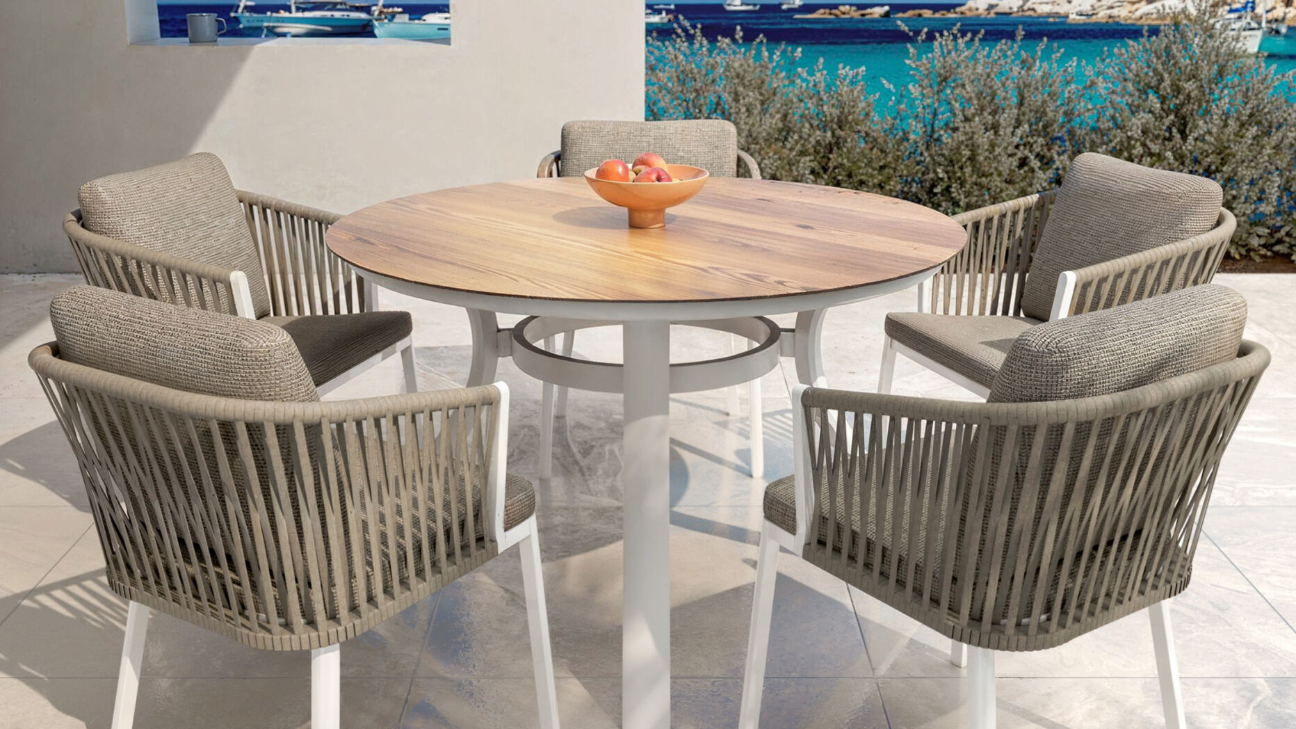 Tavolo da giardino rotondo alluminio 6 posti (D120 cm) Amalfi - Bianco