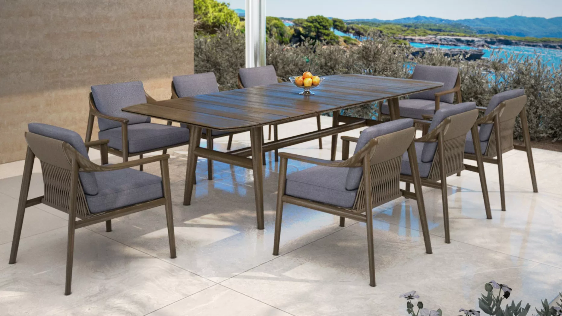 Table de jardin bois teck 10 places (260 x 100 cm) Cap Ferrat - Marron foncé
