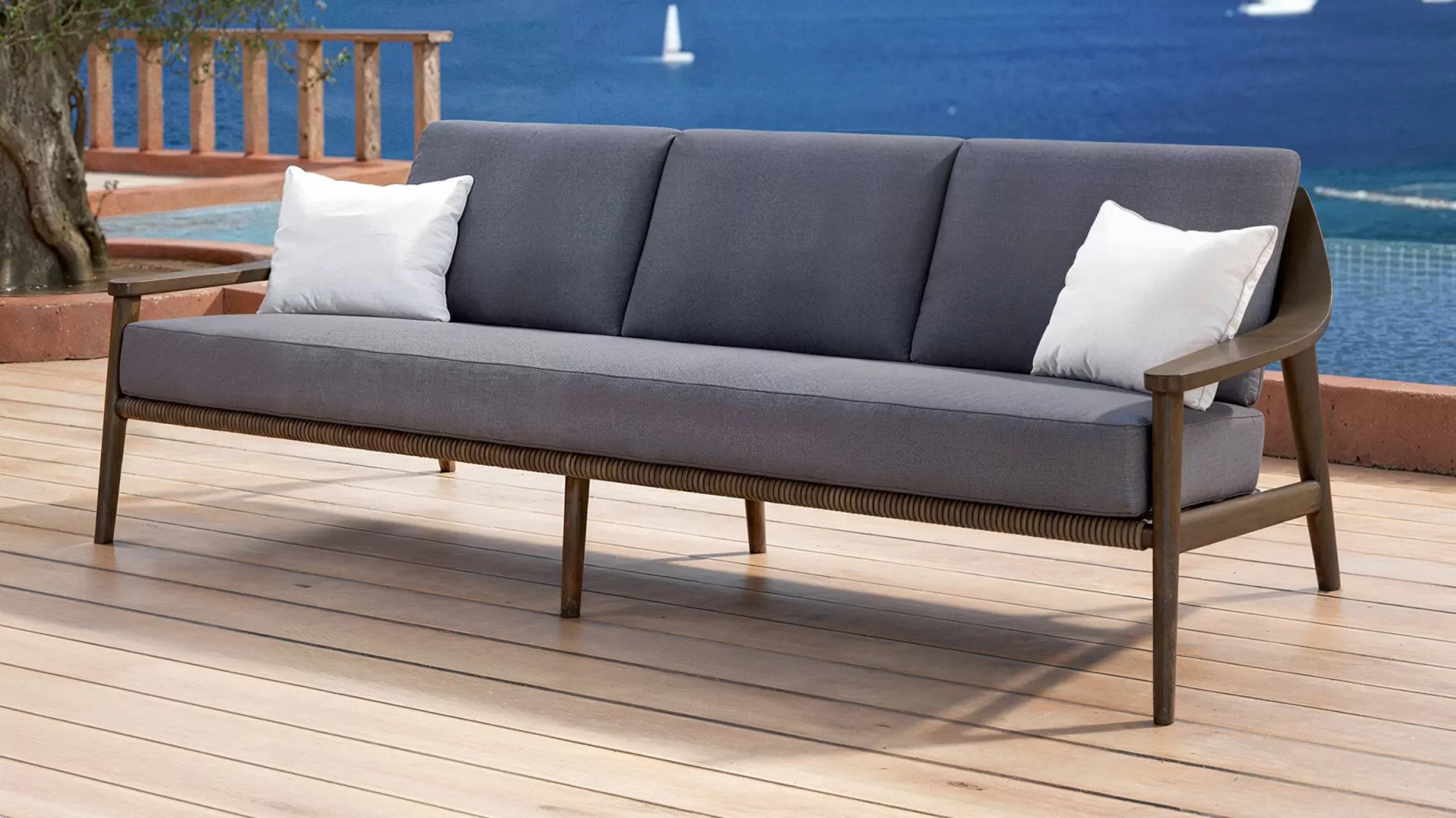 Sillón de jardín en madera teck 3 lugares Cap Ferrat - Gris