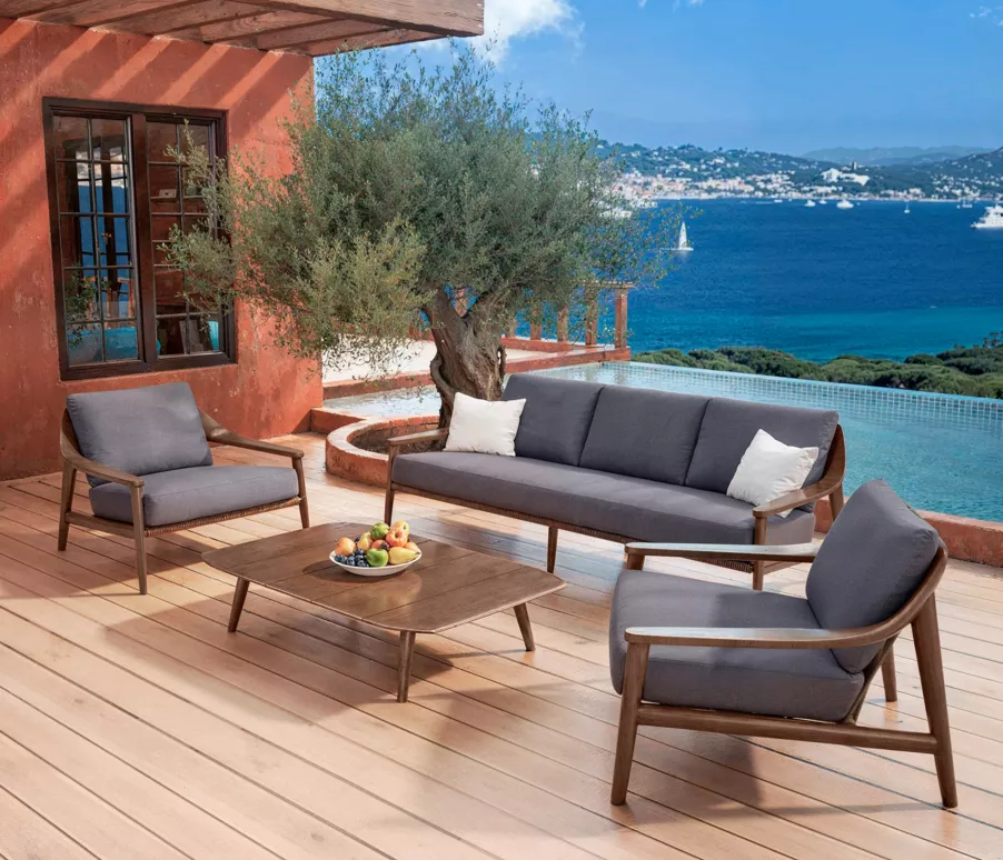 Canapé de jardin bois teck 3 places Cap Ferrat - Gris