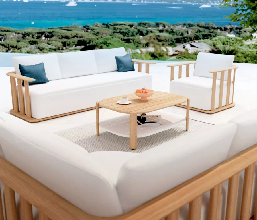 3-zitstuinbank teak hout Java - Ecru