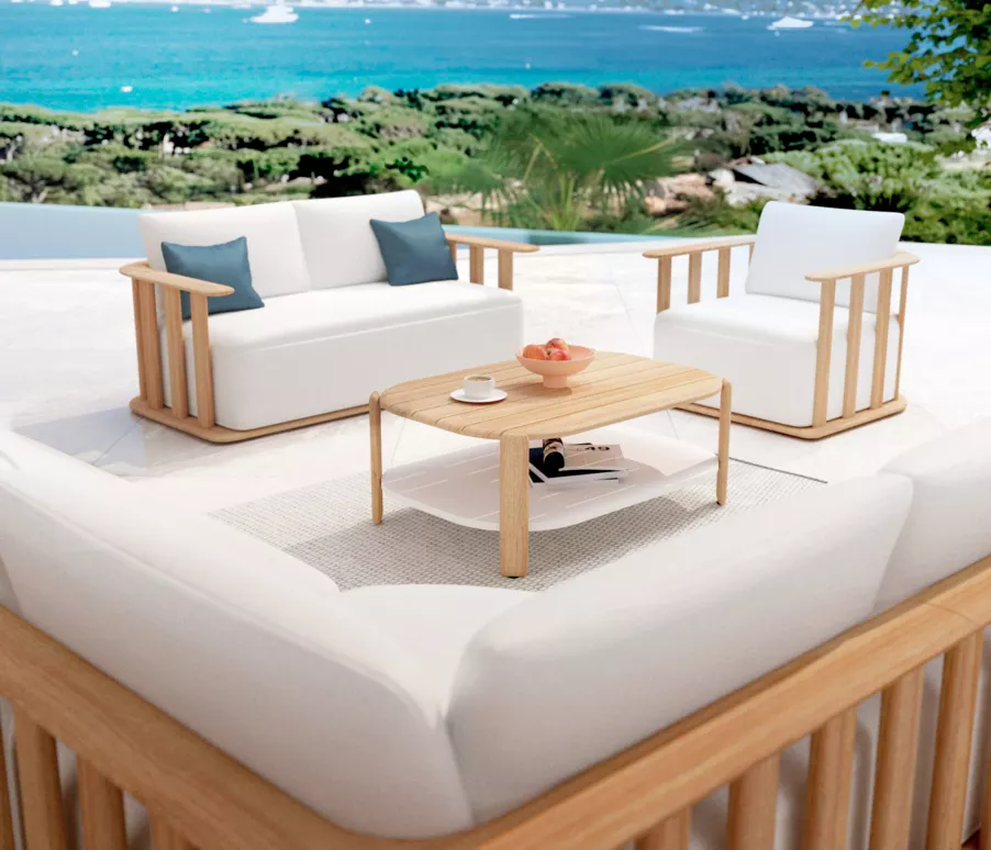 Sillón de jardín en madera teck 2 lugares Java - Crudo