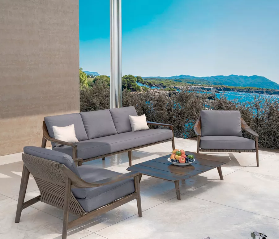 Canapé de jardin bois teck 3 places Cap Ferrat - Gris