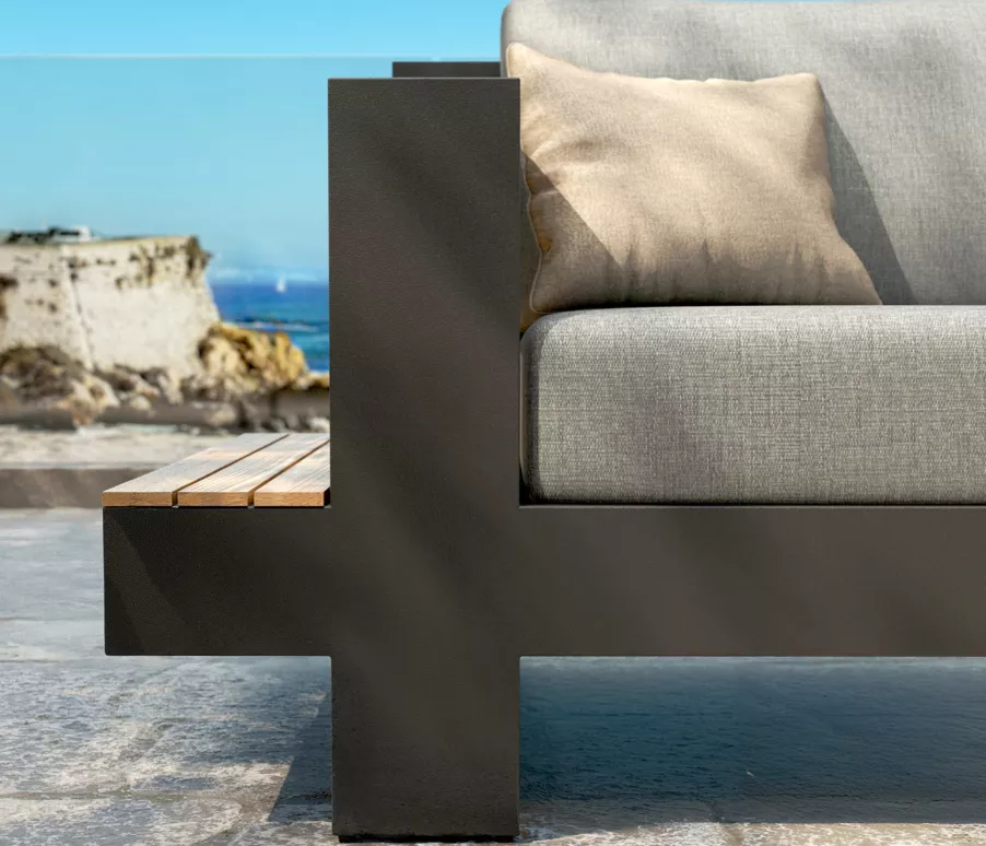 Salotto da giardino alluminio/teck 5 posti Antibes - Grigio antracite