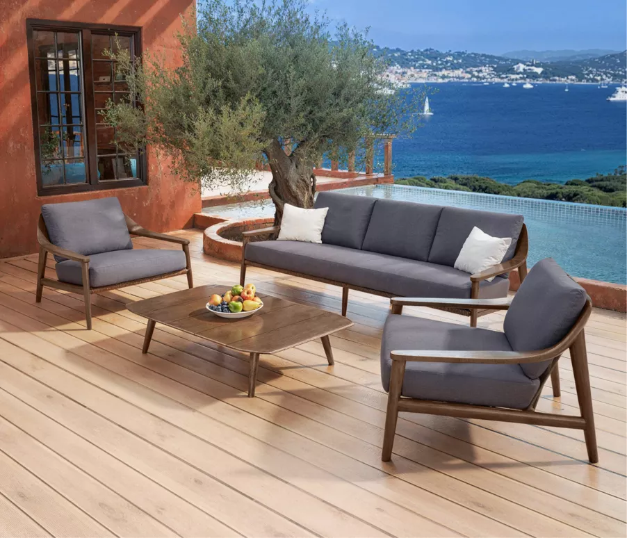 Canapé de jardin bois teck 3 places Cap Ferrat - Gris