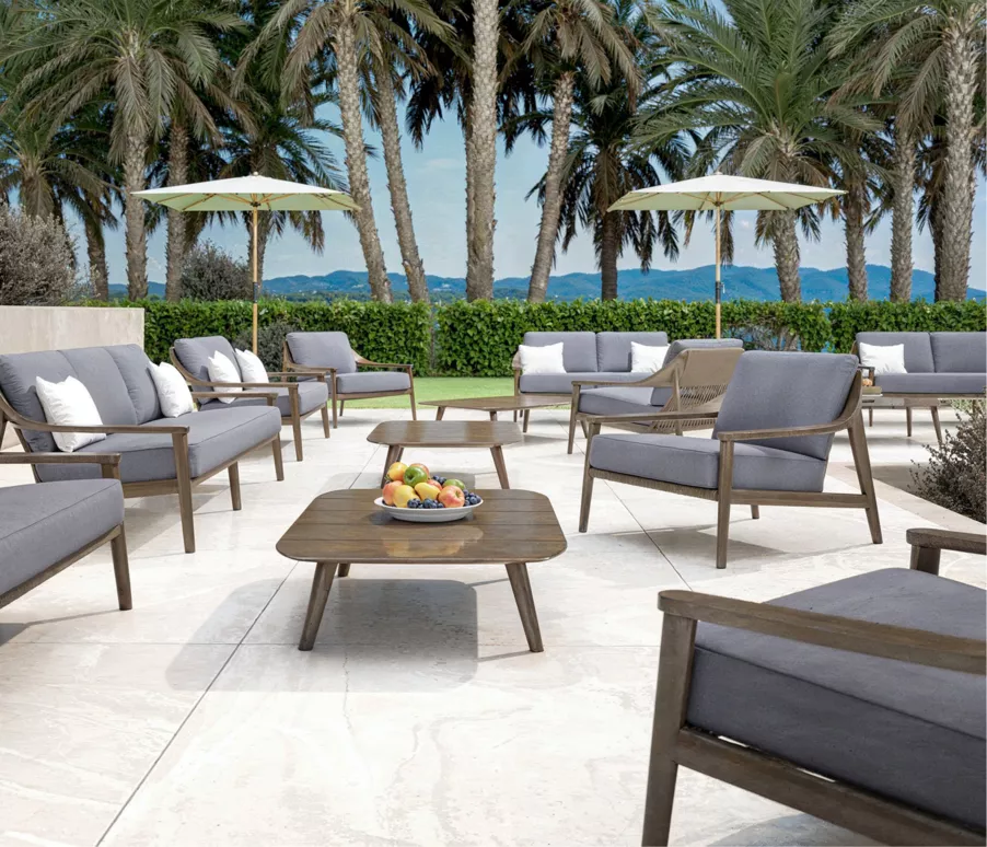 Fauteuil salon de jardin bois teck Cap Ferrat - Gris