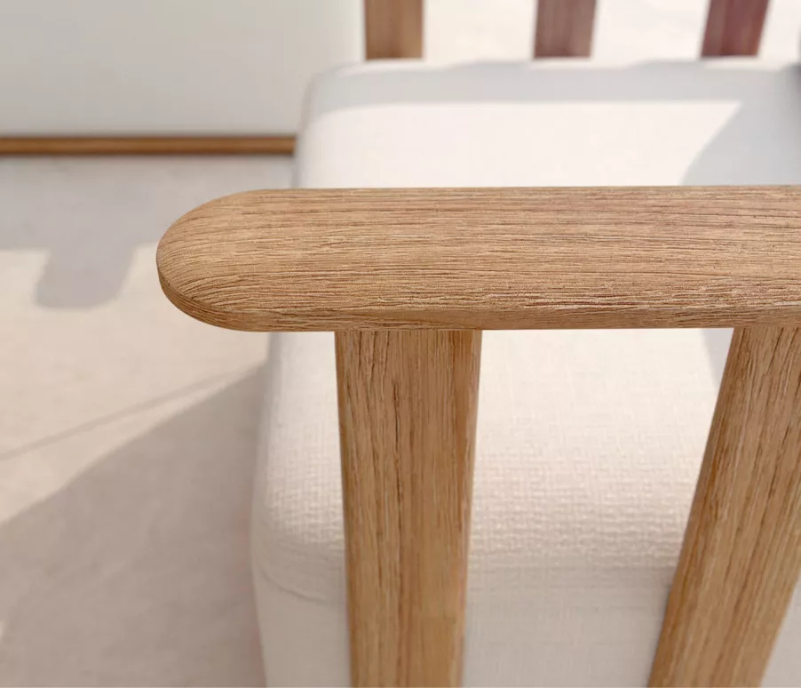 Salón de jardín en ángulo en madera teck 6 lugares Java - Crudo