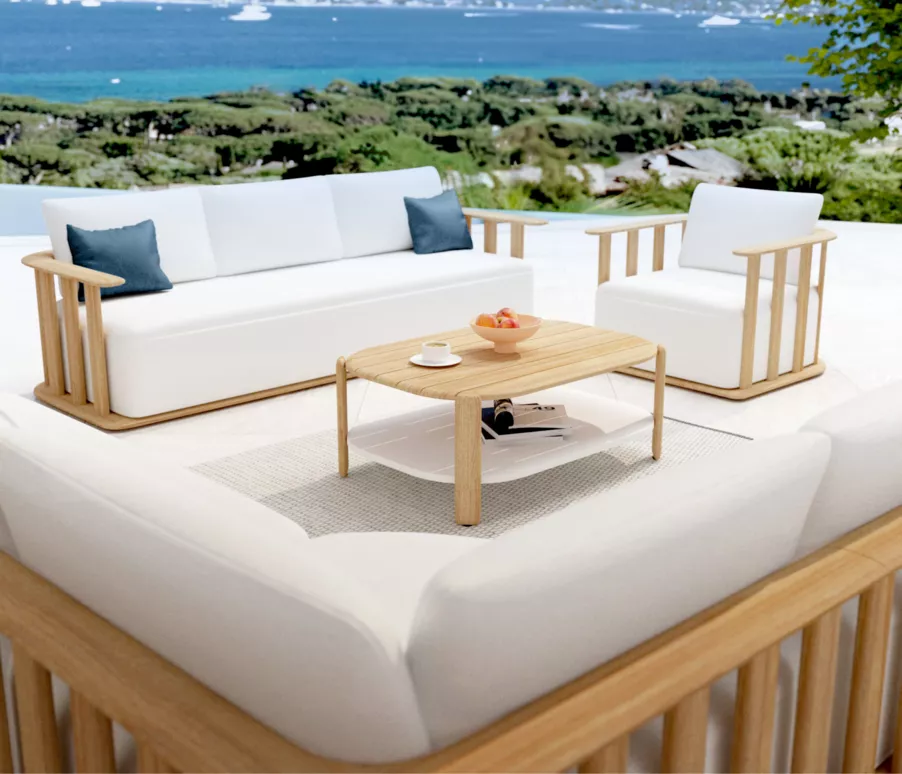 Sillón de jardín en madera teck 3 lugares Java - Crudo