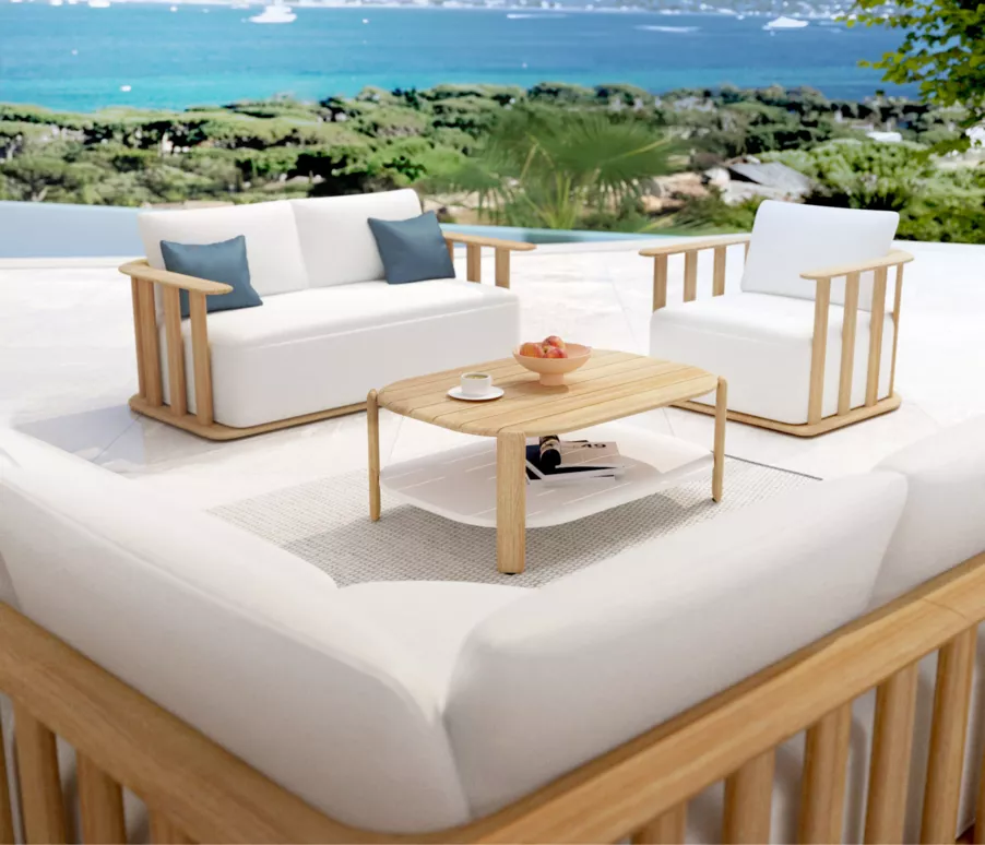 Canapé de jardin bois teck 2 places Java - Ecru