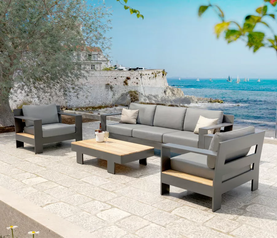 Salón de jardín en aluminio teck 5 lugares Antibes - Gris antracita