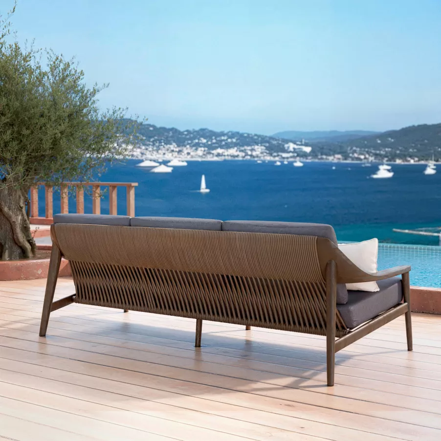 Canapé de jardin bois teck 3 places Cap Ferrat - Gris