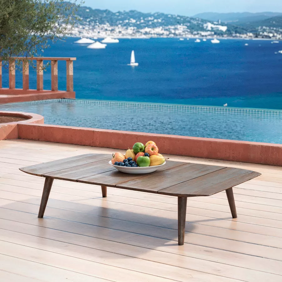Salon de jardin bois teck 5 places Cap Ferrat - Gris