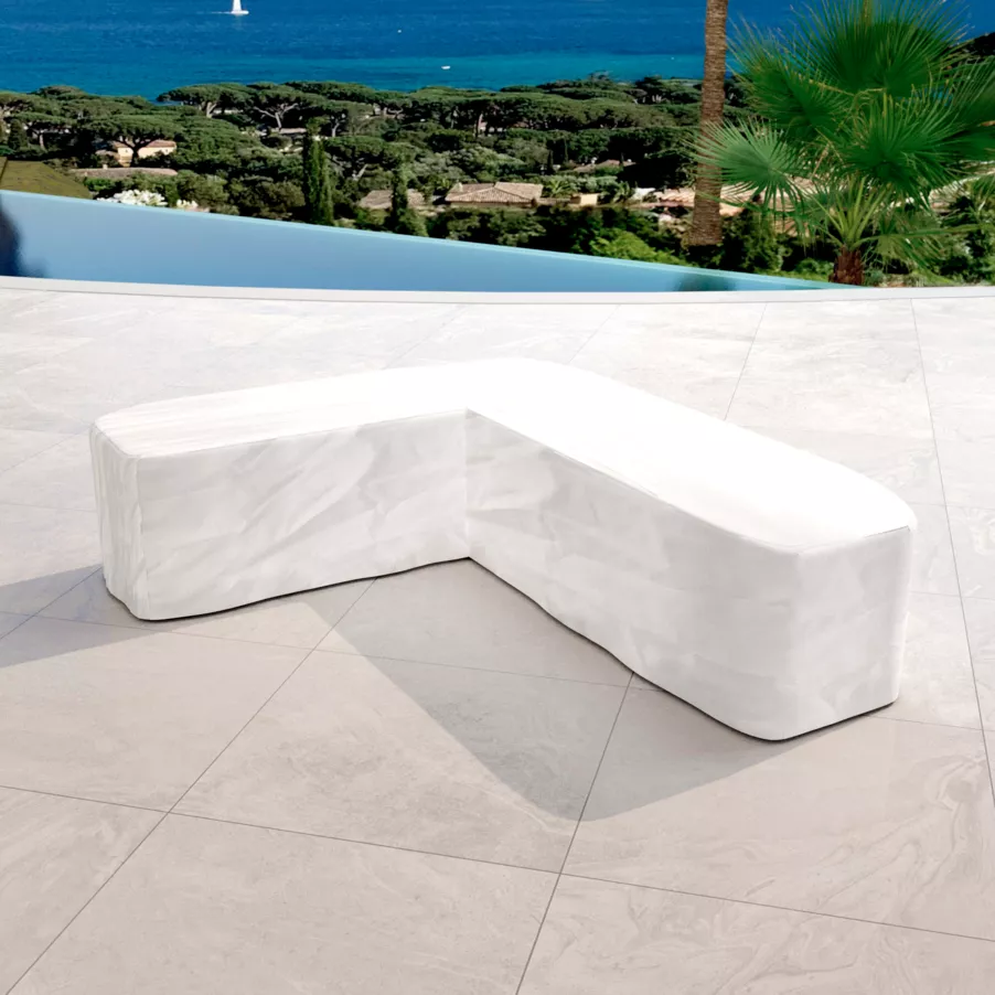 Salón de jardín en ángulo en madera teck 6 lugares Java - Crudo