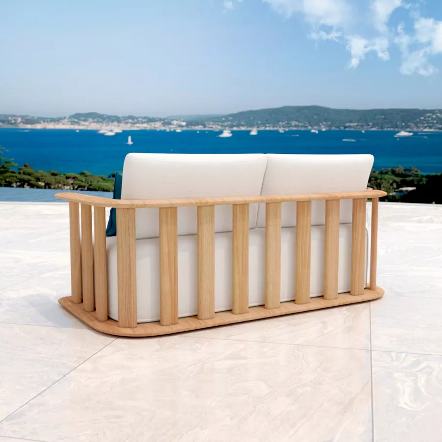 Canapé de jardin bois teck 2 places Java - Ecru