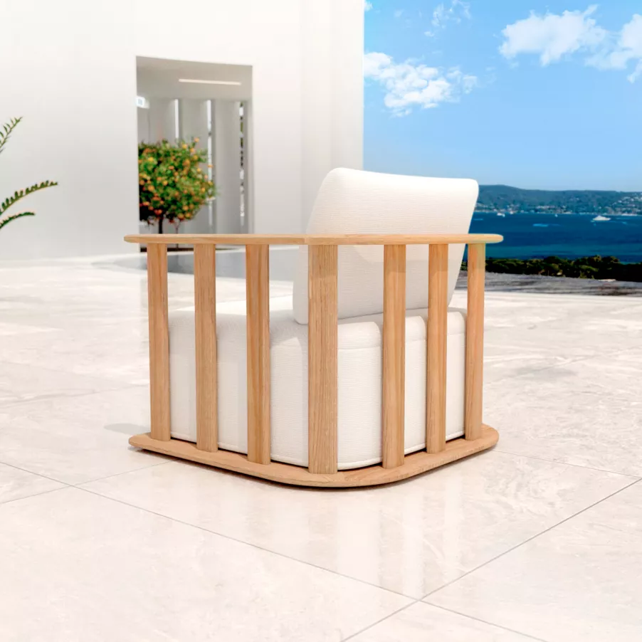 Fauteuil salon de jardin bois teck Java - Ecru