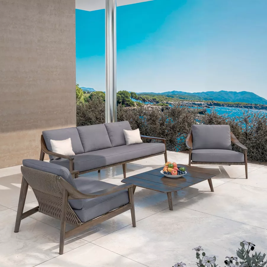 Loungeset teak hout 5 zitplaatsen Cap Ferrat - Grijs