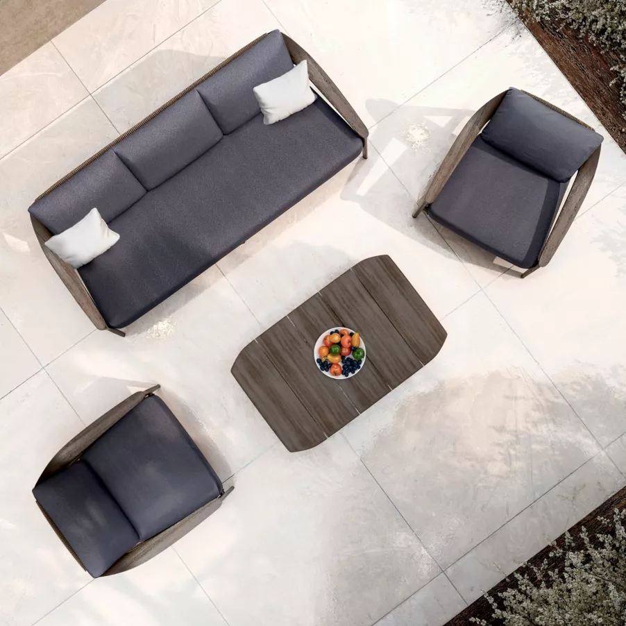 Salón de jardín en madera teck 5 lugares Cap Ferrat - Gris