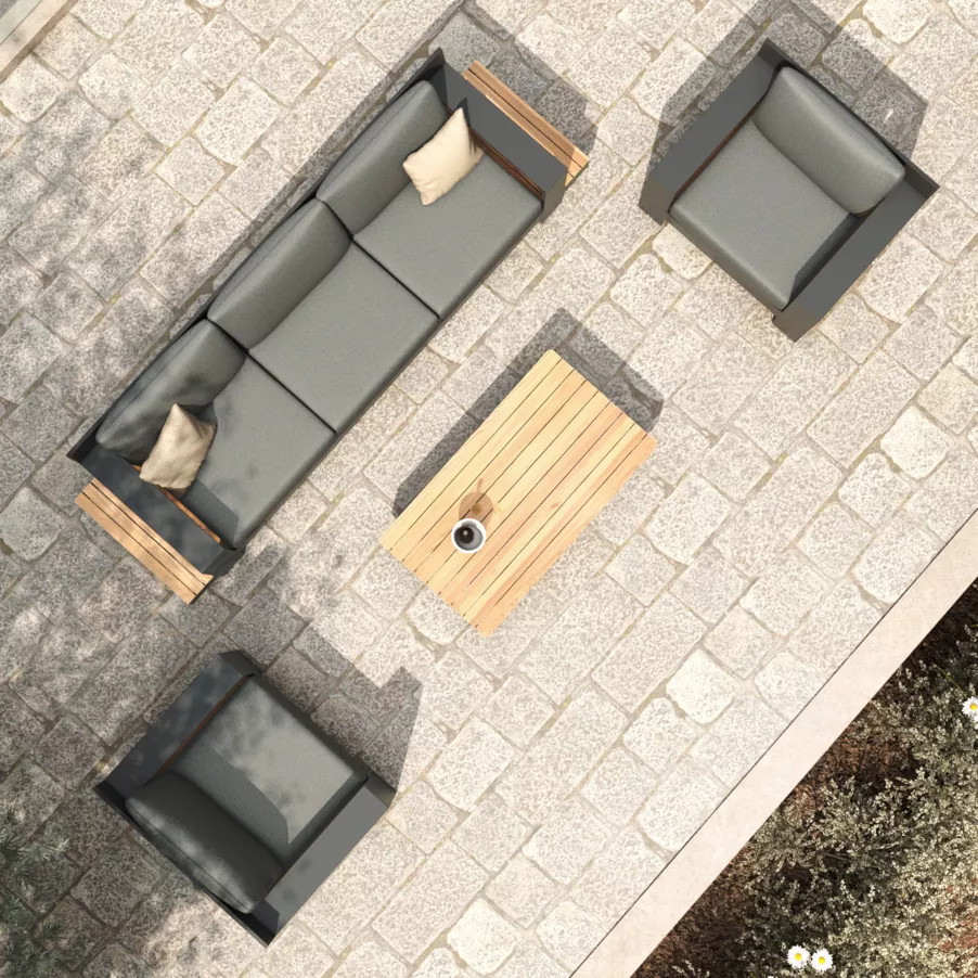 Salotto da giardino alluminio/teck 5 posti Antibes - Grigio antracite