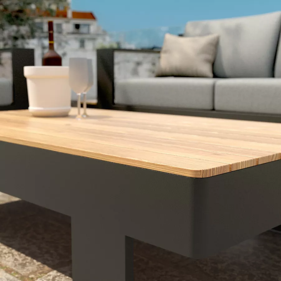 Salotto da giardino alluminio/teck 5 posti Antibes - Grigio antracite