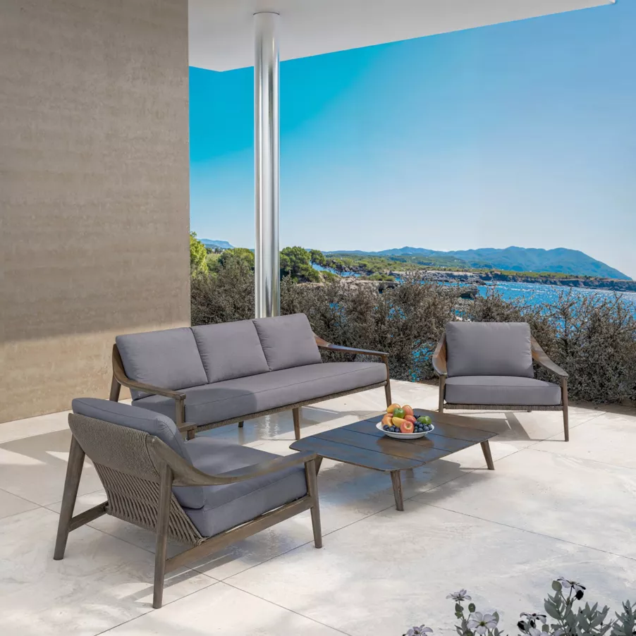 Loungeset teak hout 5 zitplaatsen Cap Ferrat - Grijs