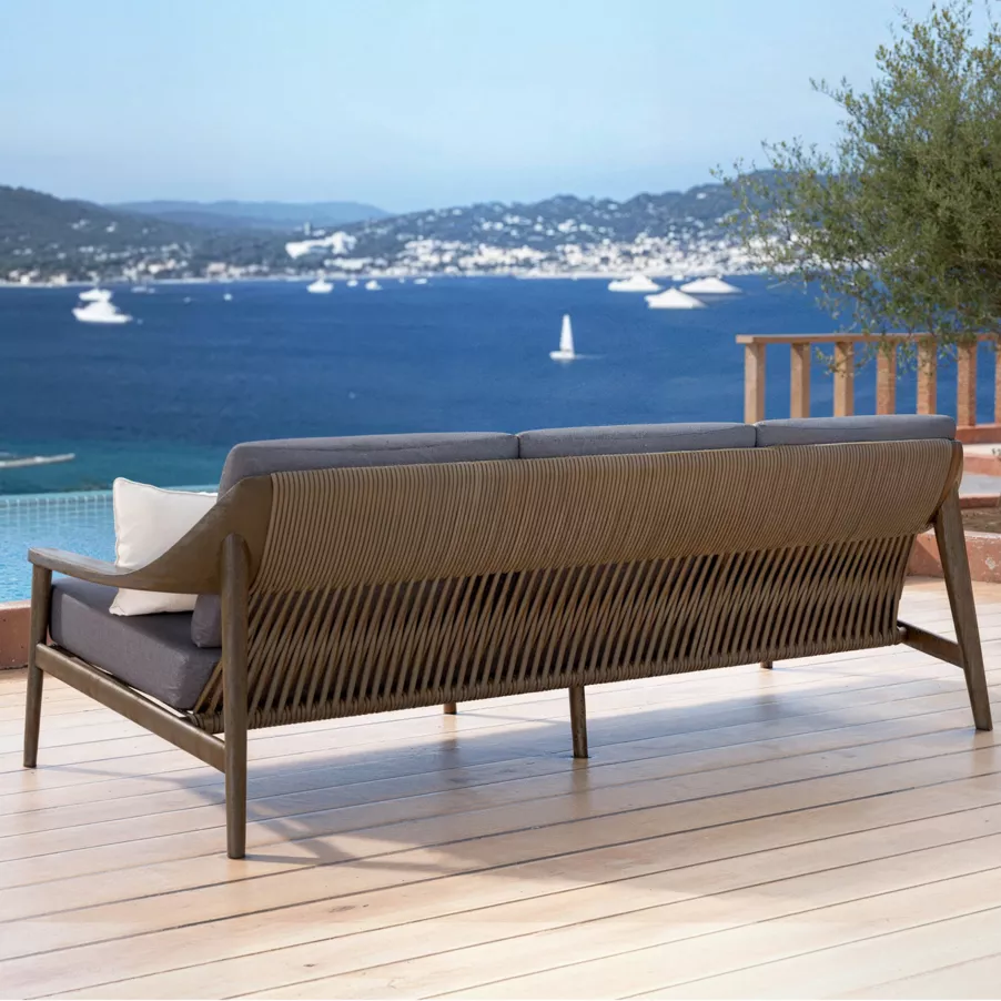Sillón de jardín en madera teck 3 lugares Cap Ferrat - Gris