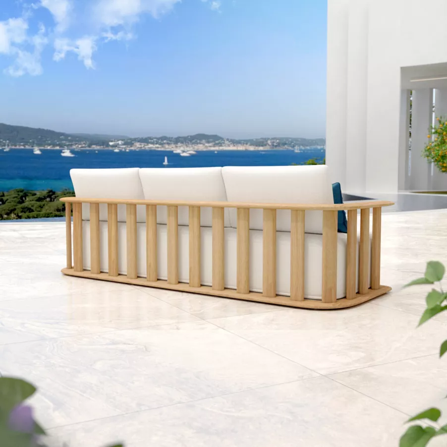Canapé de jardin bois teck 3 places Java - Ecru