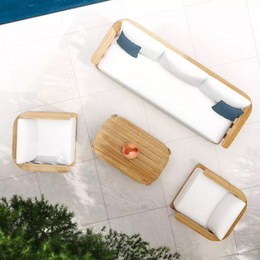 Sillón de jardín en madera teck 3 lugares Java - Crudo