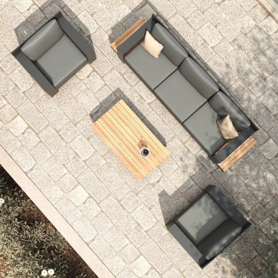 Salotto da giardino alluminio/teck 5 posti Antibes - Grigio antracite