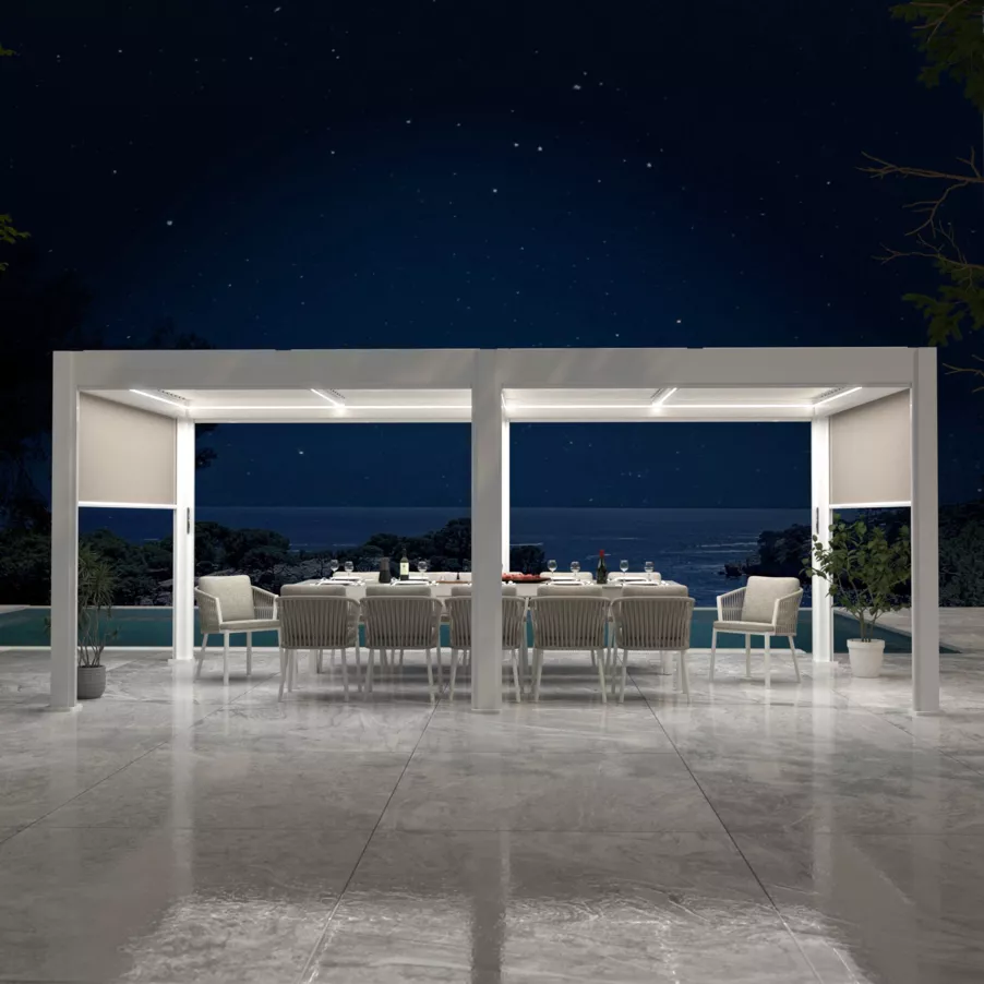 Pérgola bioclimática autoportante motorizada de aluminio  (3 x 6 m) LED - Blanco