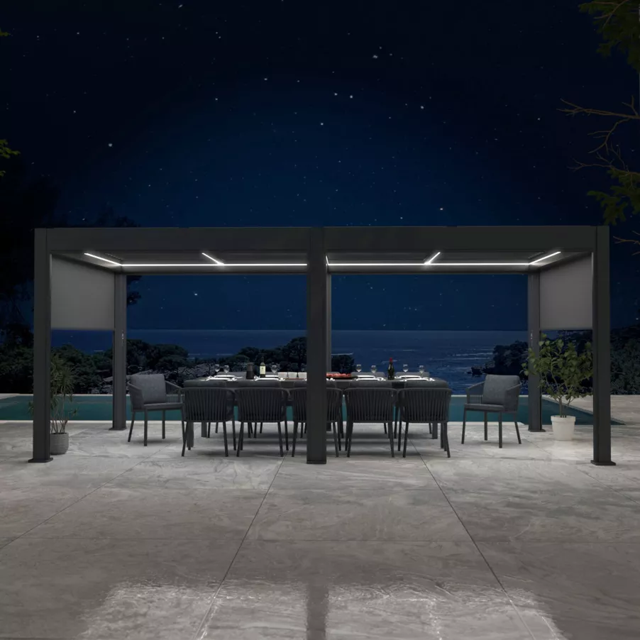 Pergola bioclimatica autoportante motorizzata alluminio (3 x 6 m) LED - Grigio antracite
