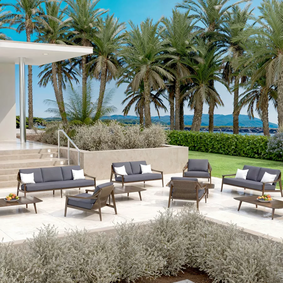Canapé de jardin bois teck 3 places Cap Ferrat - Gris