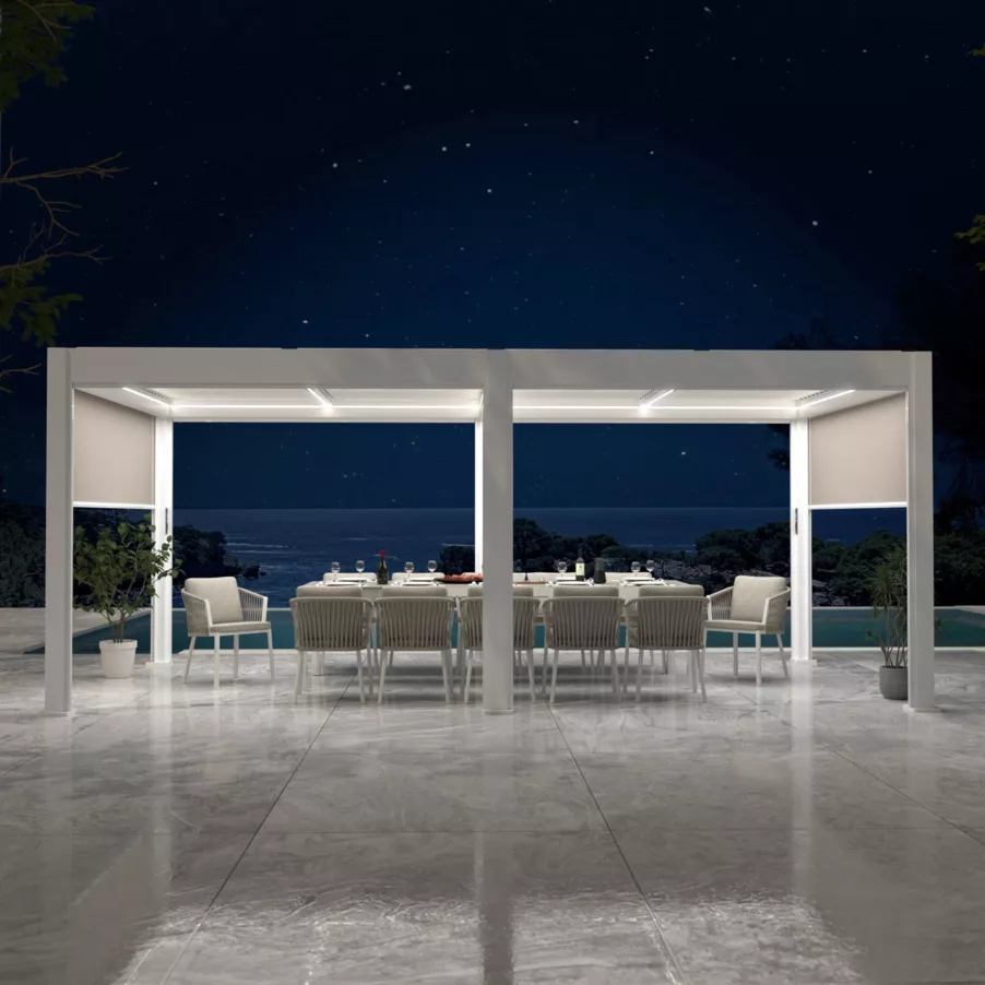 Pérgola bioclimática autoportante motorizada de aluminio  (3 x 6 m) LED - Blanco
