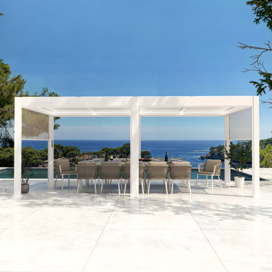 Pérgola bioclimática autoportante motorizada de aluminio  (3 x 6 m) LED - Blanco