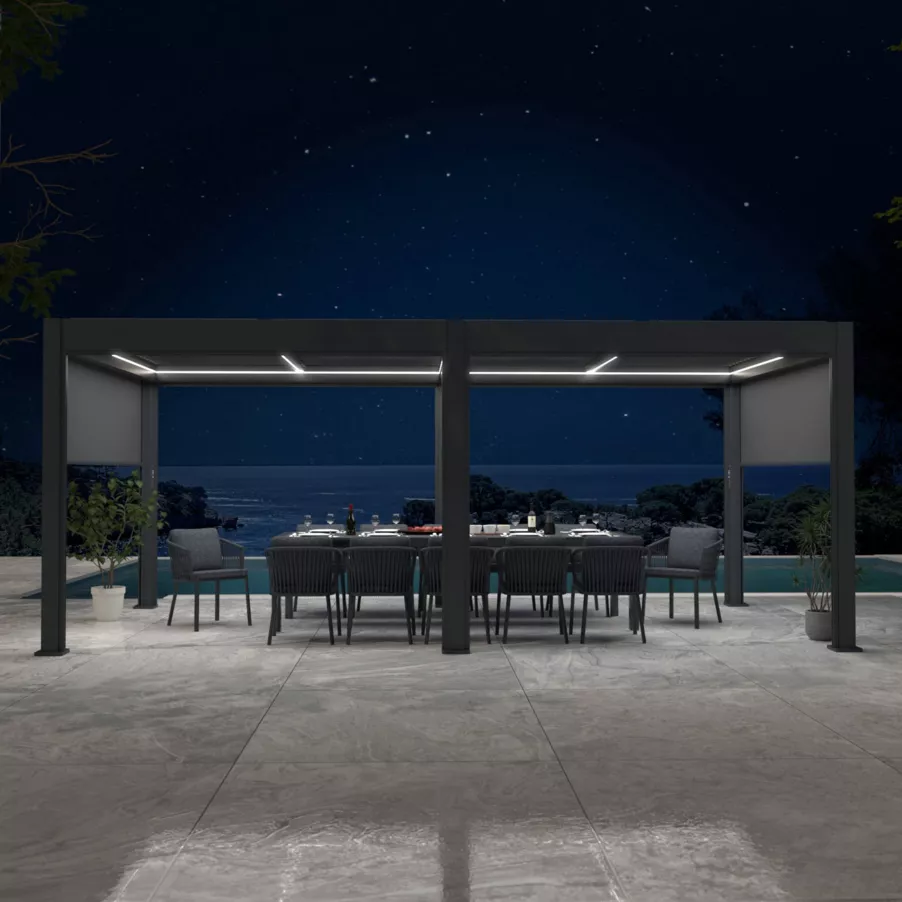 Pérgola bioclimática autoportante motorizada de aluminio  (3 x 6 m) LED - Gris antracita