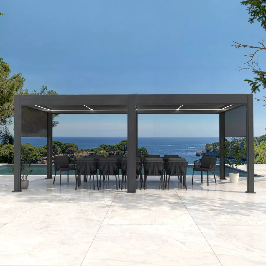 Pergola bioclimatica autoportante motorizzata alluminio (3 x 6 m) LED - Grigio antracite