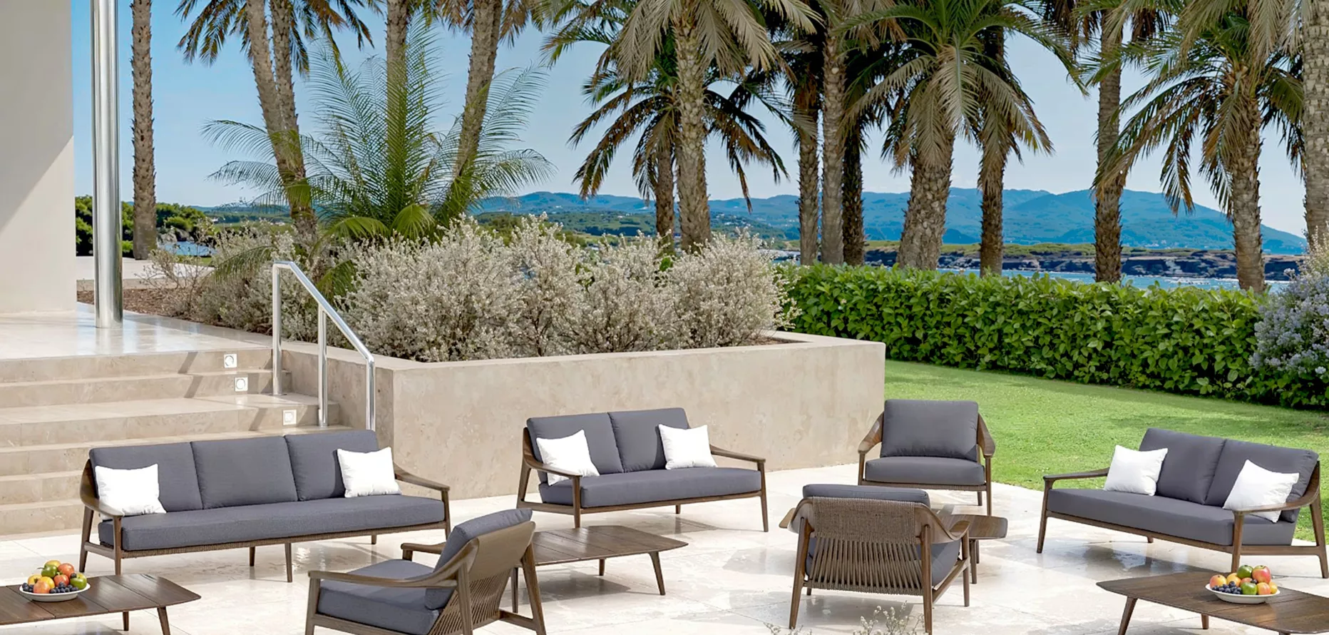Salón de jardín en madera teck 5 lugares Cap Ferrat - Gris