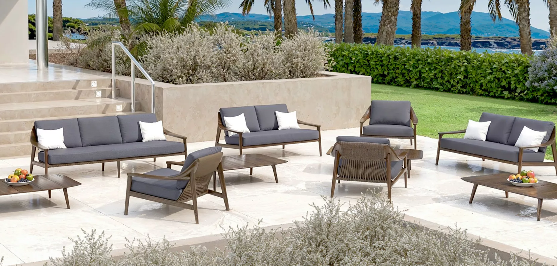 Salón de jardín en madera teck 5 lugares Cap Ferrat - Gris