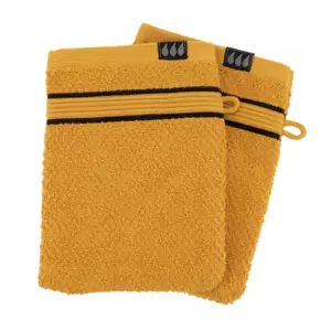 Lot de 2 gants de toilette coton Black Line Jaune ocre / noir