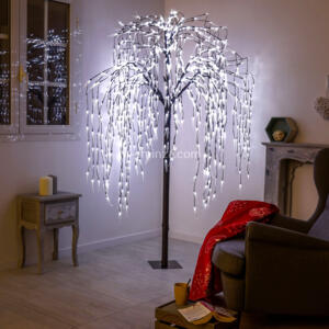 LED Trauerweide 180 cm mit 400 LEDs kaltweiß mit Fuss Lichterbaum
