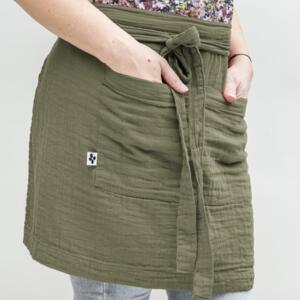 Tablier avec poches gaze de coton Gaa Vert romarin