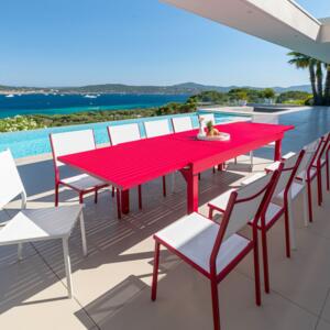 Table de jardin extensible 12 places Aluminium Murano (320 x 100 cm) - Rouge